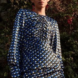NWT- ZARA GEOMETRIC PRINT DRESS BLUISH. Size Small